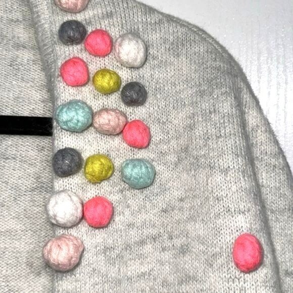 Cat & Jack L/XL Gray Cardigan With Colorful Pom Poms Cozy Knit Made From Recycle - Picture 5 of 9